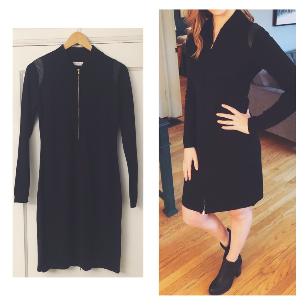 Calvin Klein🔥Zip Front Long Sleeve Sweater Dress